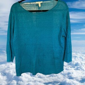 EILEEN FISHER Size S Blue Linen Blend Lightweight Semi-Sheer Top Small